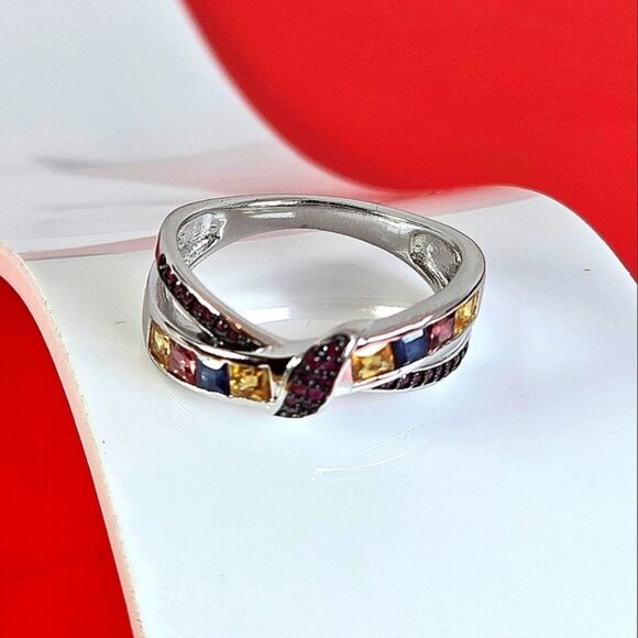 925 Sterling Silver Ring Sz 6.75 with Natural Sapphire & Ruby Gems - Picture 6 of 11